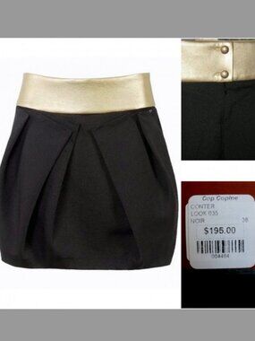 NWT Cop Copine mini skirt M 38 $195 Black Gold Cotton bl Very short Club Party